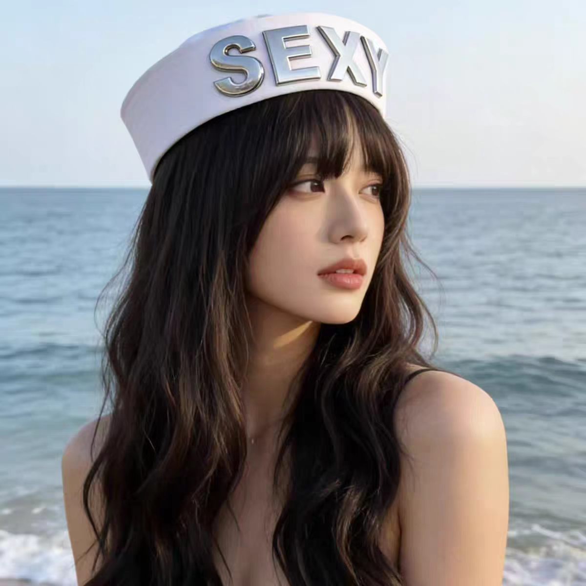 신상 화이트 레터링 세일러 햇