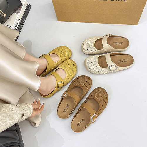 Thick-soled retro breathable Birkenstock-style open-toe sandals for women, suitable for outdoor wear, 2025 new spring and summer one-step Mule flat sandals