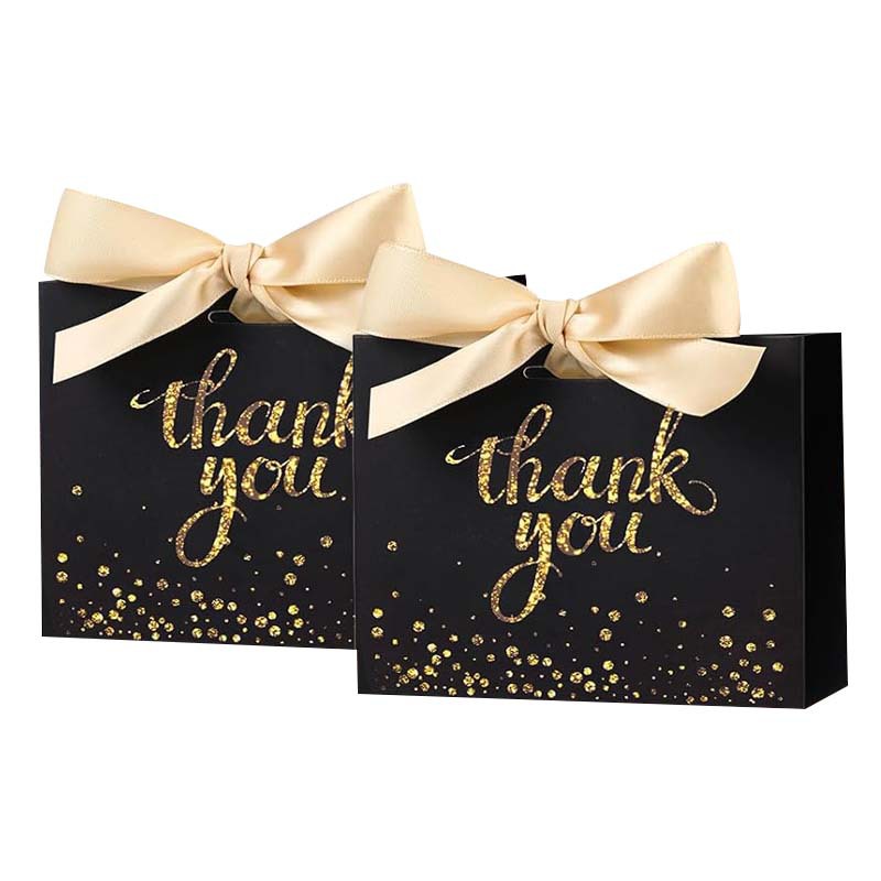 Caja de dulces para recuerdo de boda, pequeña caja de regalo negra con estampado dorado, bolsa de regalo para Navidad, cumpleaños o fiestas, caja de regalo de recuerdo lista para usar.