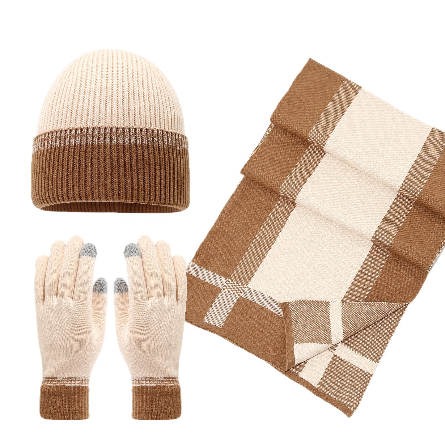 Sombrero bufandas guantes de tres piezas de alta sensación de hombre y mujer para engrosar el nuevo otoño y invierno de costura de moda de abrigo image 6