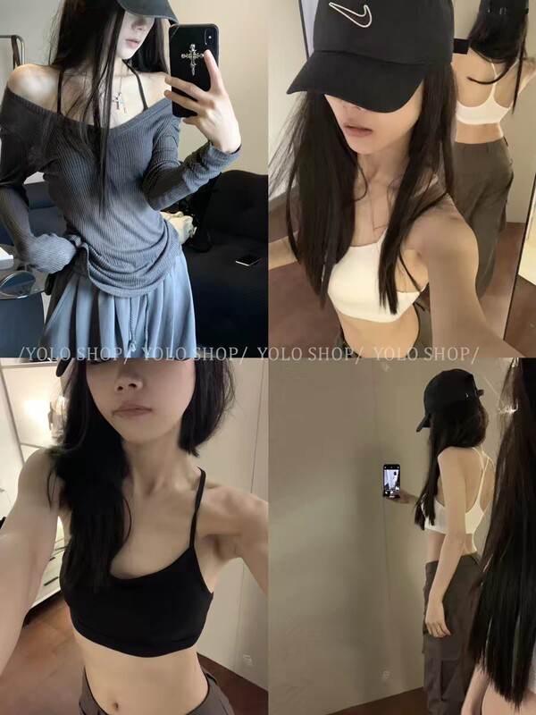 Black Halter Neck Camisole for Women, Suitable for Outerwear or as an Inner Layer, with Chest Pads, Beautiful Back Design, Sexy Outerwear Tube Top Black Halter Neck Camisole for Women, Suitable for Outerwear or as an Inner Layer, with Chest Pads, Beautiful Back Design, Sexy Outerwear Tube Top