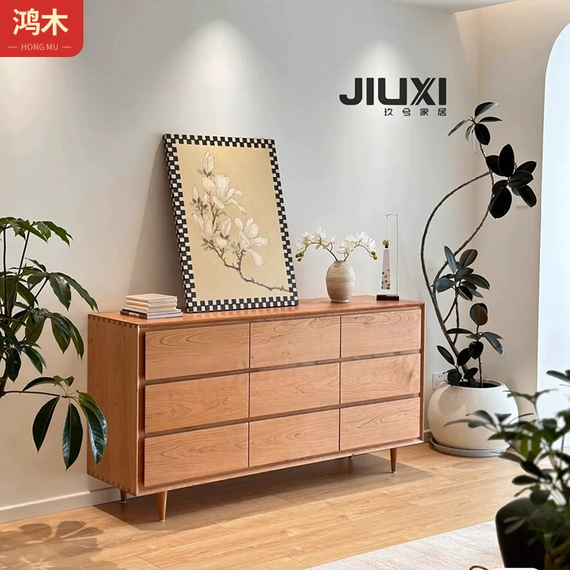 Японский шкаф с ящиками из цельного дерева, шкаф для спальни, большой вместительный шкаф для домашнего хранения, настенный шкаф для хранения из вишневого дерева, девять ящиков