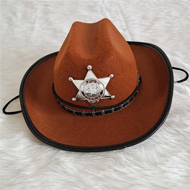 厂家批发成人款黑色五星西部牛仔帽狂欢帽无纺布定型帽