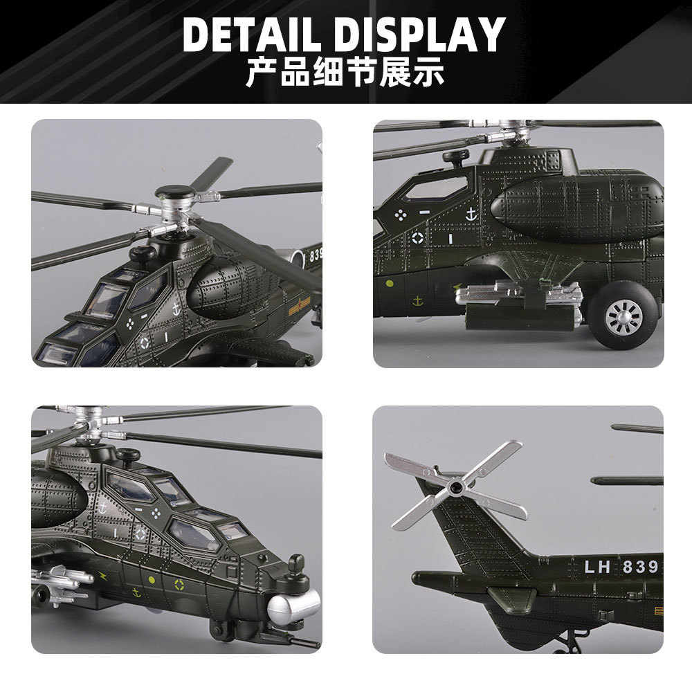 Modelo de Helicóptero de Aleación a Escala 1:28 (en Caja) con Luces, Sonido y Hélices Retráctiles - Souvenir