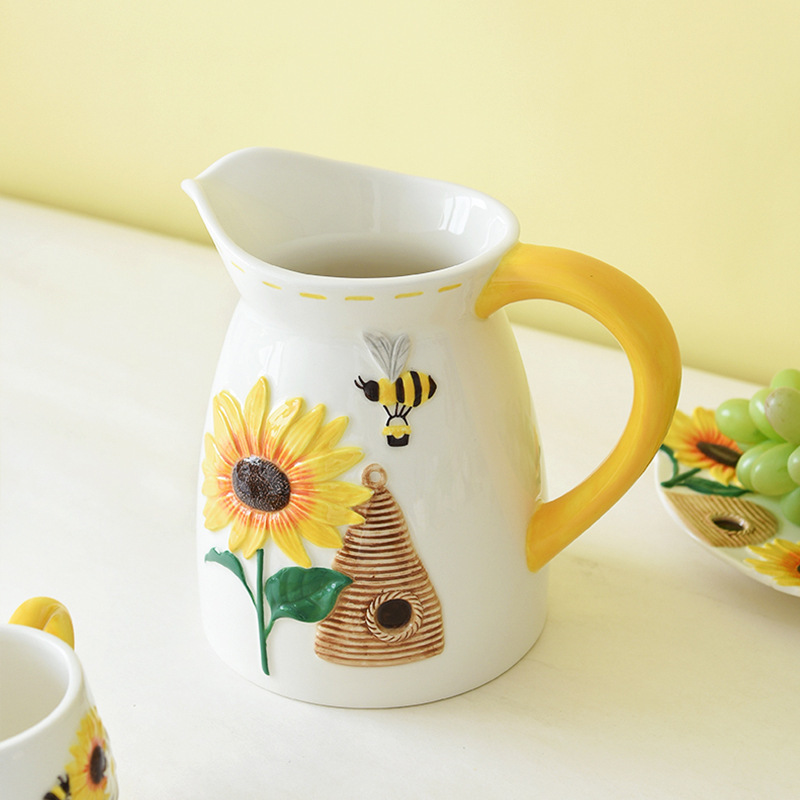 Arreglos florales de primavera, hervidor, abeja, lindo hervidor frío, cerámica de gran capacidad, cerámica en relieve creativa, olla de alto valor