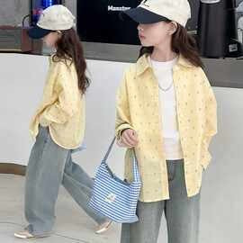 女童衬衫春秋2025新款春装女孩长袖衬衣服儿童夏季上衣薄外套甜美