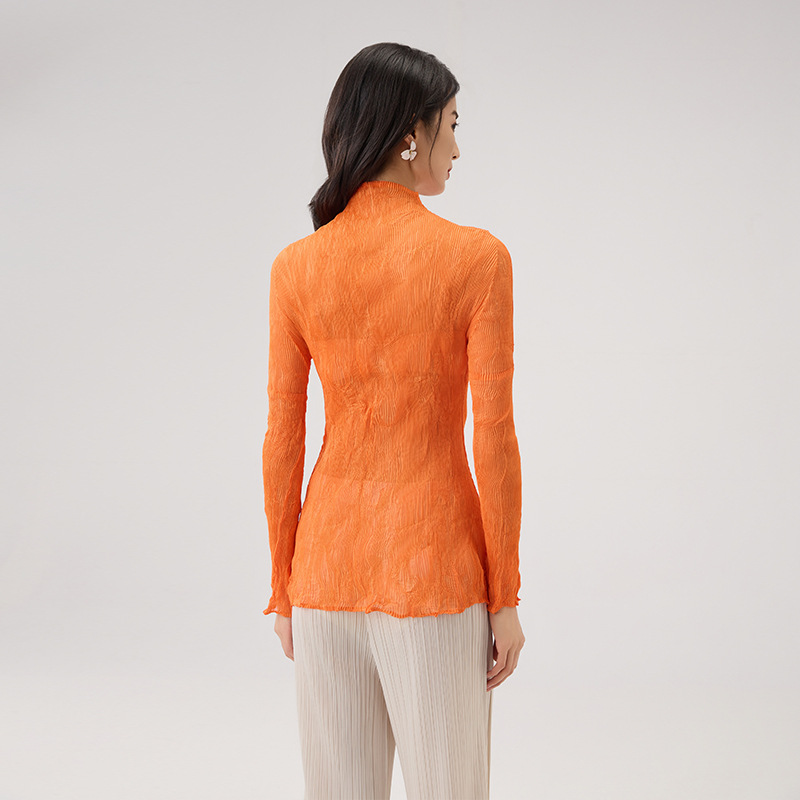 2025年プリーツトップス レディース 高級感 テンセル素材 透け感 レース 超伸縮性 スリムフィット 若見え 薄手Tシャツ