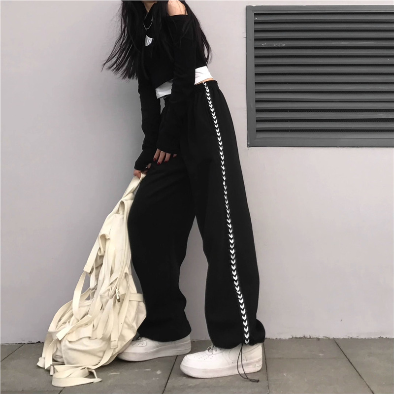 Plus-Size Black Wide-Leg Sweatpants for Women, 2025 Spring and Autumn New High-Waisted Slimming Loose Jogger Pants for Chubby Girls