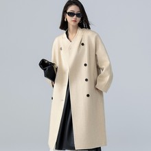2023秋冬新款双面呢羊毛大衣女秋冬季双排扣骆驼绒毛呢外套女批发