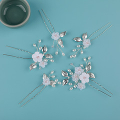 手工製作珍珠花朵插梳古風漢服髮飾婚禮寫真新娘頭飾氣質髮型配飾