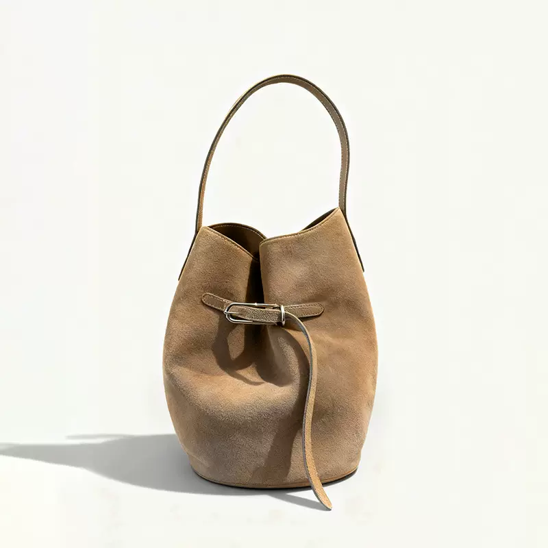 秋冬复古磨砂水桶包韩国小众设计大容量托特包单肩包手提真皮女包