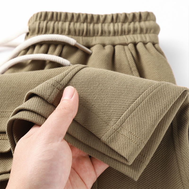 Casual and Versatile! 260g Heavyweight Twill Splicing Shorts for Men, Khaki, Loose, Comfortable and Breathable, Women's Summer Pants