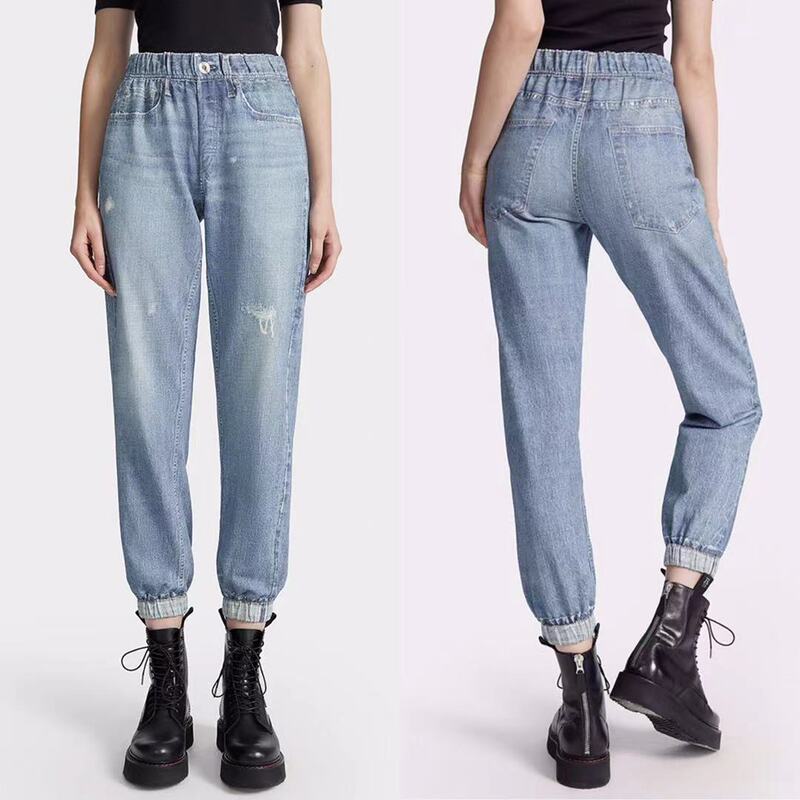 Autumn New Style Rag&Bone Same Style Elastic Waistband Boyfriend Style Jeans for Women