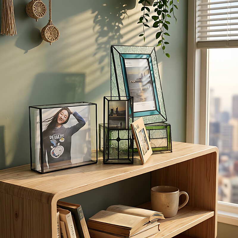 Wholesale glass photo frame European and American retro colored glass desktop photo frame photo frame picture frame mixed batch