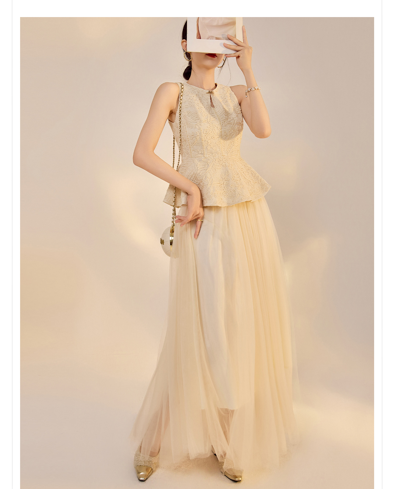 Bộ váy liền thân thêu cao cấp phong cách Trung Quốc mới mùa hè, phối chân váy lưới — Váy nửa, Áo ba lỗ chi tiết 19