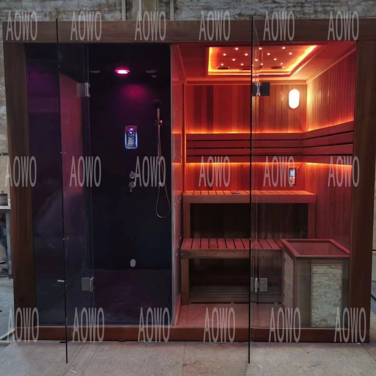 Fábrica de Foshan Aowwo Sanitario Red Cedar multifuncional sala de vapor húmedo seco sala de vapor de sudor sala de sauna separación húmeda seca