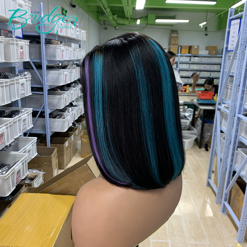 Parrucca con chiusura BOB blu e viola 2*6kim parrucca con capelli veri parrucca con capelli umani_voghion.com