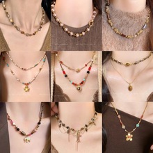 美拉德天然石虎眼石咖色珍珠串珠项链高级感女2025秋冬新款毛衣链