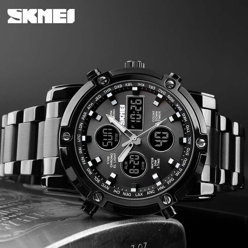 Skmei reloj despertador multifunción para hombres reloj de doble núcleo reloj de hombre dial grande reloj electrónico impermeable
