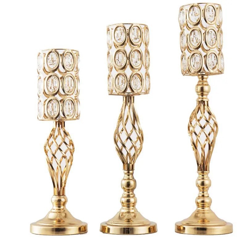 Nuevo metal de hierro forjado estilo europeo candelabros de cristal candelabros de torsión decoración de la mesa de comedor del hotel para decoración de boda para el hogar