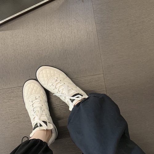 Leather Version ~ Shearling Style Check Strapped Casual Sports Shoes Genuine Thick Sole Running Shoes Women's White Shoes