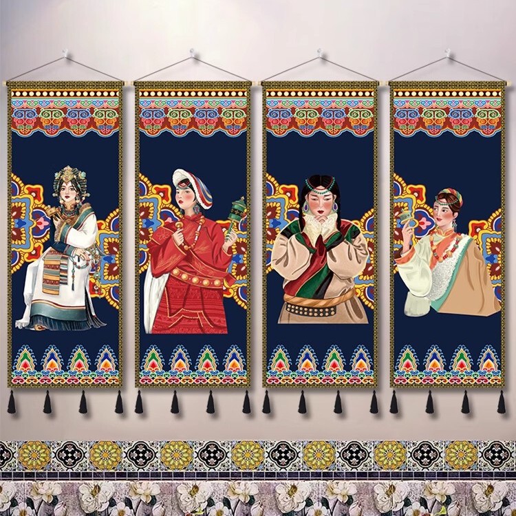 Xizang-Style Hanging Cloth Restaurant Bistro Ethnic Style Hanging Cloth Hotel B&B Wall Xizang-Style Decorative Painting Background Wall Hanging Painting