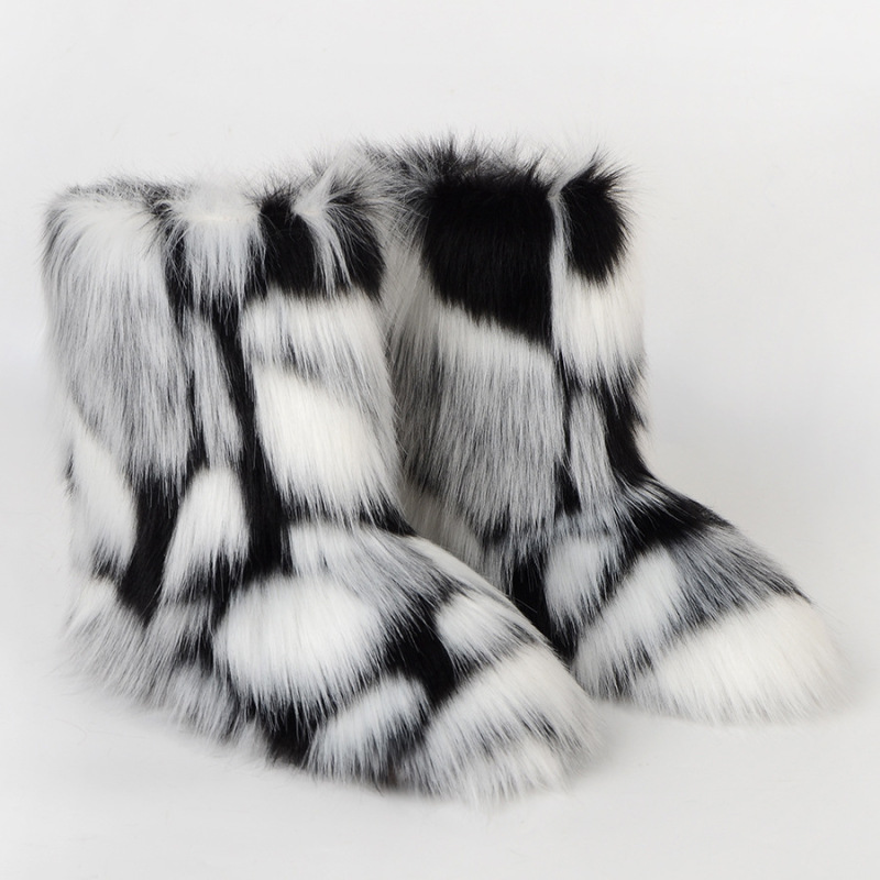 Manufacturer Wholesale Cross-Border 2025 Winter New Women's Outdoor Imitation Fur Snow Boots Imitation Fox Fur Cotton Boots