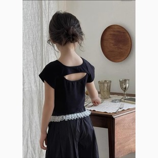 New Style for Girls Summer Clothes 2025 New Kidsren's Short-Sleeved T-Shirt with Hollow Back Short Top for Girls
