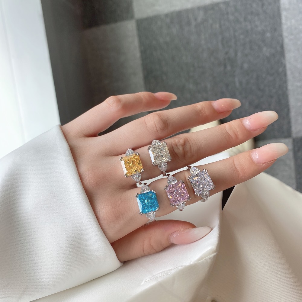 Fashion Square Silver Plating Inlay Artificial Gemstones Rings 1 Piece