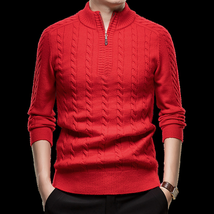Otoño y invierno de mangas largas de torsión nuevos productos gruesos de media altura cremallera camisa de punto de color sólido hombre Jacquard suéter casual hombre