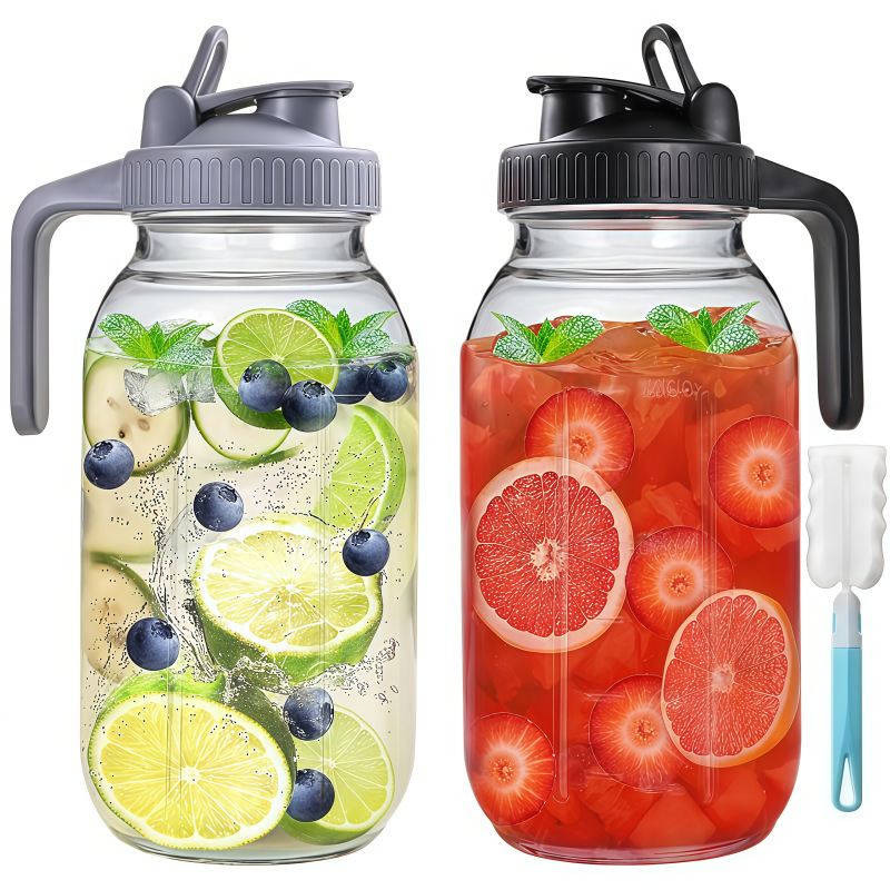 Cross-Border Best-Selling Mason Coffee Pot 64oz with Handle and Lid Cold Brew Coffee Canister 32oz Mason Canister with Filter Mesh Cold Water Jug