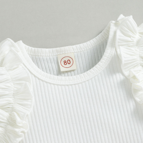 Baoxin Foreign Trade's new summer style girls' and middle-aged children's suits with striped ear-edge short sleeves + pink shorts