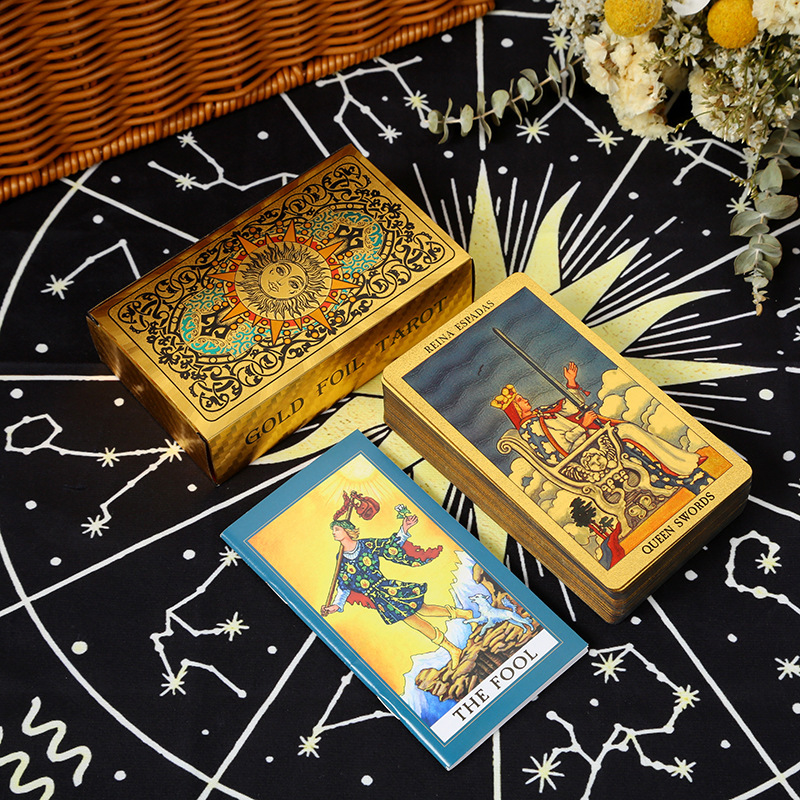 跨境彩印烫金塔罗牌78张全套tarotPVC塑料防水桌游卡牌现货批发|undefined