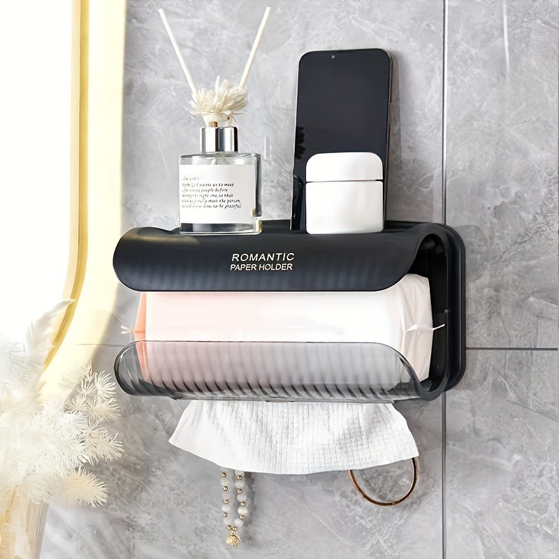 Caja de toallas sin perforación, caja de almacenamiento de toallas faciales montadas en la pared, cocina, caja de papel de rollo creativa, rack de papel de rollo del inodoro