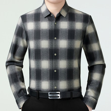 大牌经典格子衬衫男轻奢时尚中年爸爸商务休闲加绒内搭羊绒衬衣男