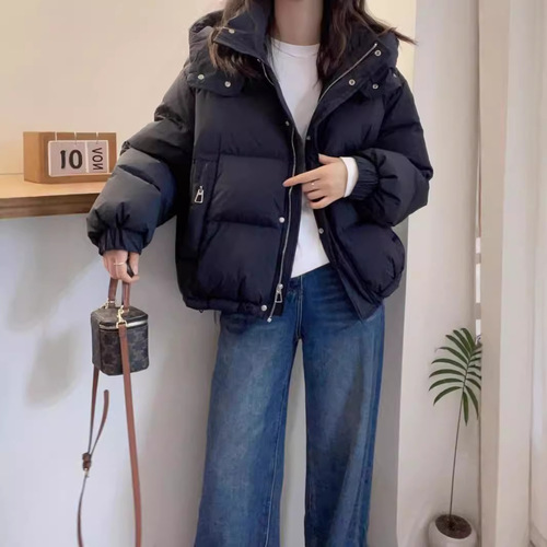 Women's Cotton Jacket for Autumn/Winter 2025, Short Style, Korean Version, Plus Size, Loose Fit, Hooded Fashionable Warm Casual Outerwear for Petite Women