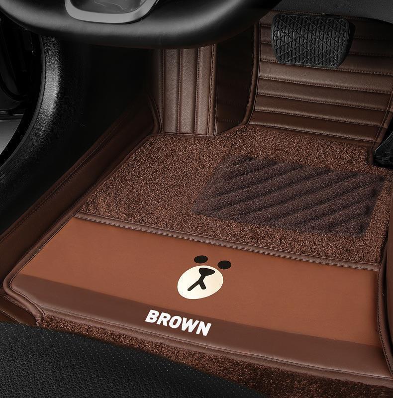 Line Friends Full-Coverage Car Floor Mats, Custom-Made for Specific Vehicles, One-Piece Leather Car Floor Mats with Full Coverage