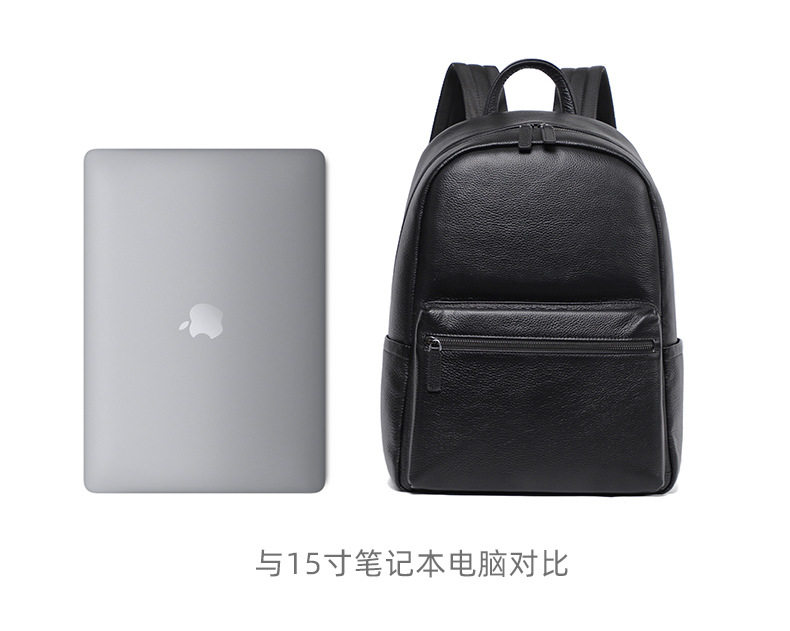 Ba lô nam da bò thật cỡ lớn 30×13×41 cm, ba lô du lịch công tác chống trộm ngăn laptop 14 inch — Màu đen chi tiết 12