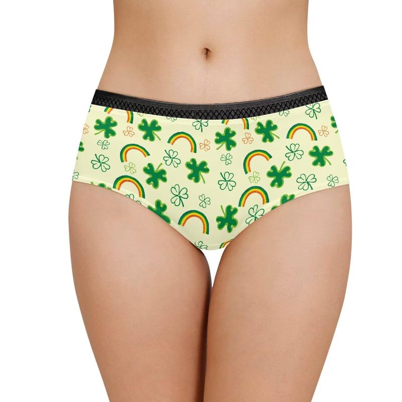 Fresh Green Clover Kitten Women's Lace Briefs Sexy Large Size Bikini Can Be Worn in All Seasons