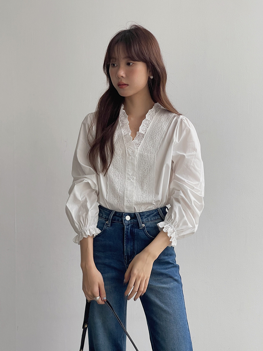 【人気アップグレード 南フランスホワイトムーンライト】Geming フレンチホワイトシャツ レディース 通勤レースシャツ Y1626F