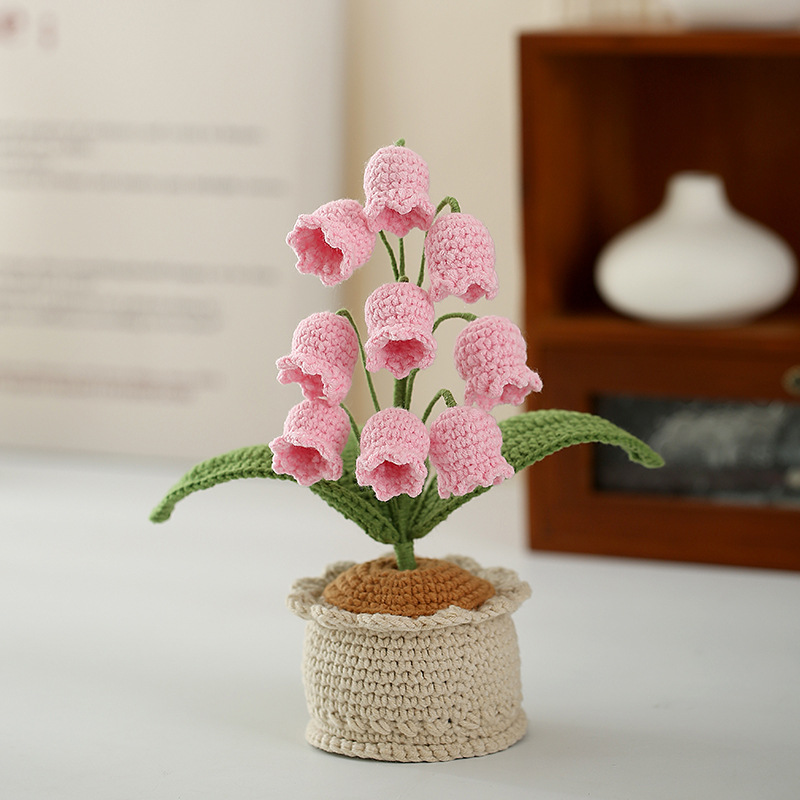 Productos acabados ganchillo artesanal orquídea en maceta flor algodón lana tejer simulación flor de mesa bonsai regalos hechos a mano