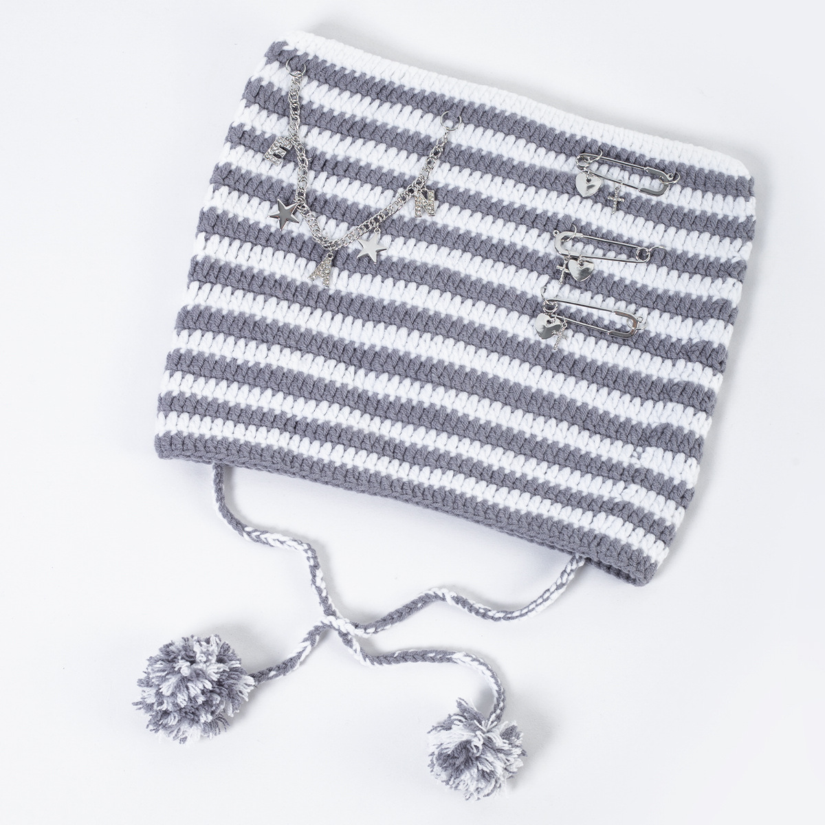 Süße kleine Teufel gestreifte gestrickte Wollmütze weibliche Herbst und Winter coole trendige Katzenohren süße Pullover kalte Mütze_voghion.com