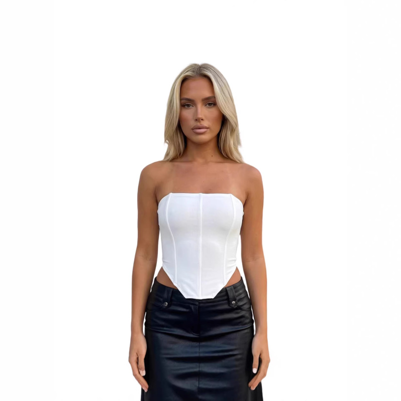 Amazon's 2026 New Fashionable Waist-Cinching Fishbone Strapless Back-Tie Off-Shoulder Tight-Fitting Tube Top for Women in Stock