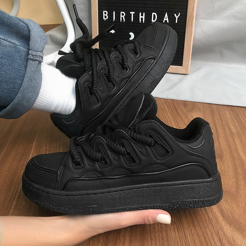 新款港風國潮復古情侶麵包鞋時尚百搭ins超火男女滑板鞋學生休閒