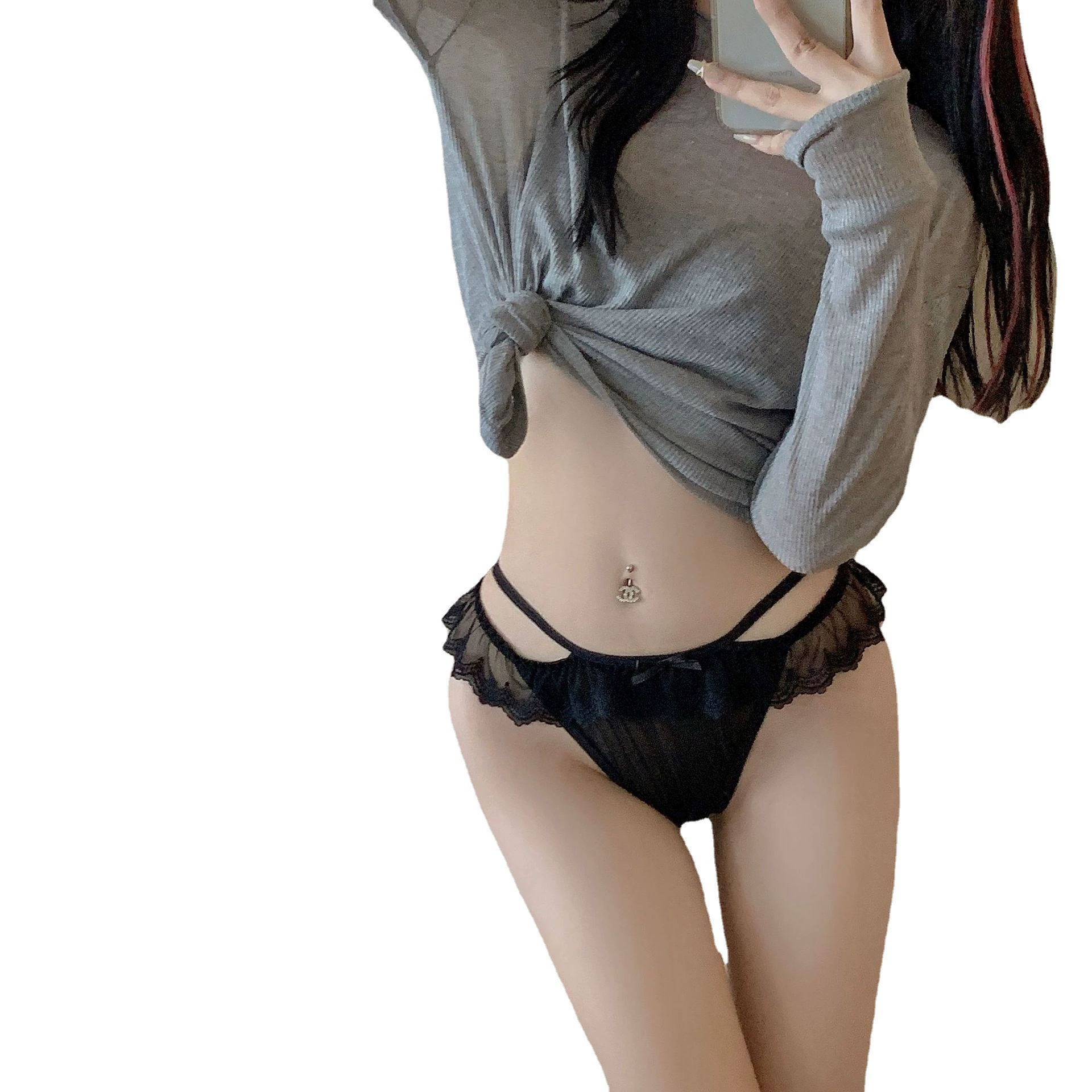 Женские sexy низкая талия трусики, тонкая бретелька с кружевной окантовкой, черные или белые, размеры M–L