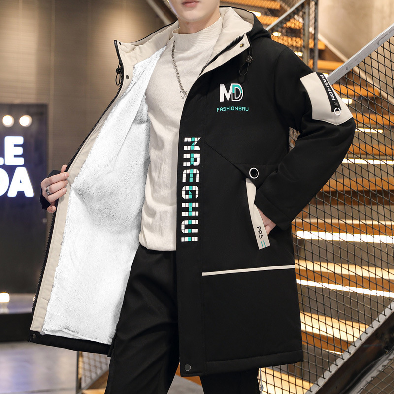 Men's Mid-Length Cotton Coat 2025 New Trendy Brand Thickened Fur Collar Workwear Parka Winter Men's Cotton Jacket