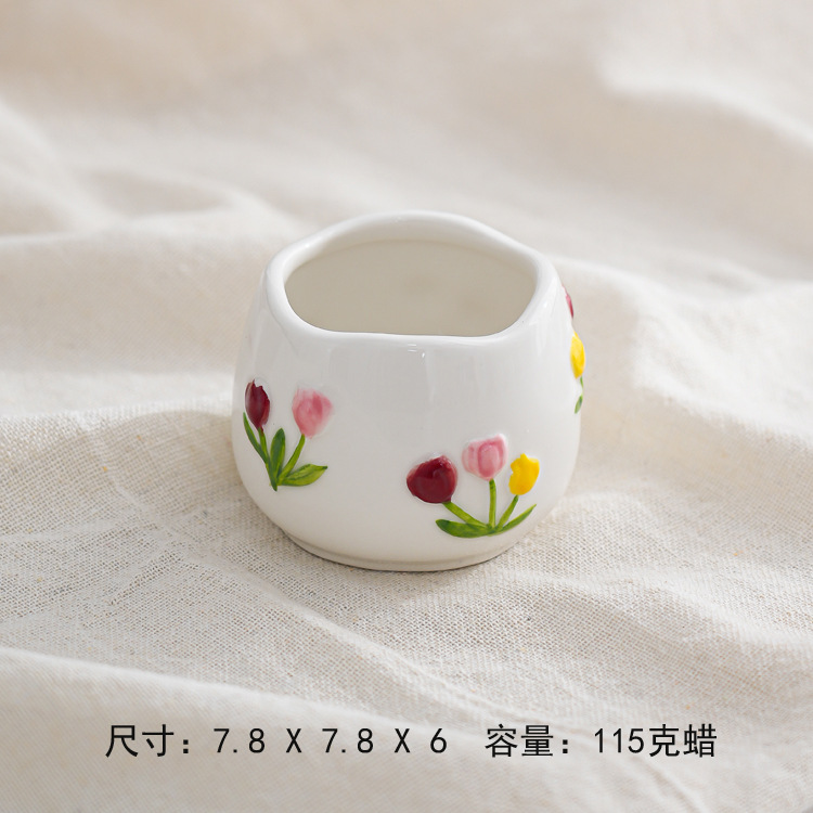 Suministro transfronterizo de nuevos patrones de frutas de cerámica aromática taza de cera dibujada a mano simple contenedor de velas frescas