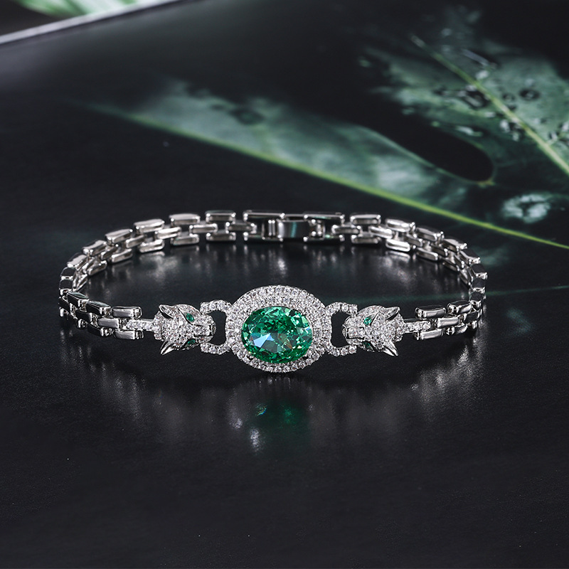 Nueva joyería Zhuang Shengsheng, diamante retro europeo y americano con alto contenido de carbono, flor de hielo, corte de leopardo, pulsera retro, joyería, piedra principal femenina 8*10