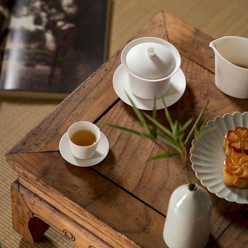 Juego de taza de té justa de tazón blanco de luna nuevo juego de té de Kung Fu chino juego de caja de regalo reunión de oficina regalo hecho a mano