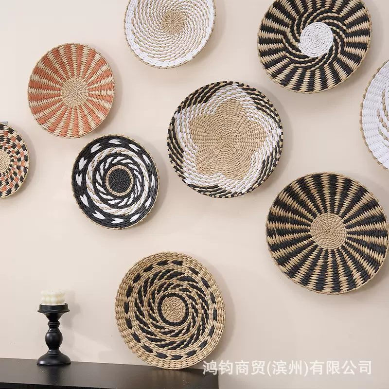草编墙饰背景墙壁装饰品民族风波西米亚风装饰沙发床头TEMU挂壁